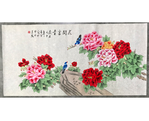 四尺整国画牡丹花《富贵吉祥》 _花鸟画现货_【凤林堂】广州装裱|字画 