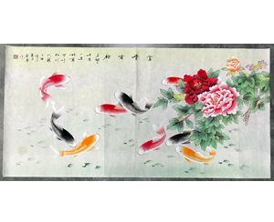 四尺整国画工笔画九鱼图《富贵有余》 