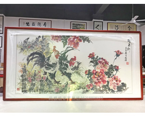 牡丹公鸡图 国画装裱画框 