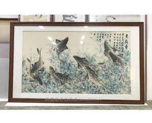 佛山鱼王 梁耀文“鱼痴” 《鱼戏图》国画装裱画框 