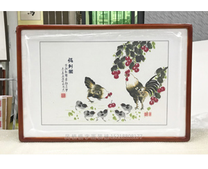 《公鸡图》写意花鸟裱实木画框